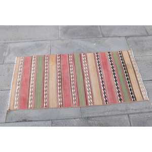 Kilim Vintage Rug, 1.9x4 ft Turkish Rug, <b>Red</b> Floral <b>Wool</b> Rug - Product Image 4