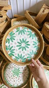 Bandejas para servir de ratán, incrustaciones de madreperla, artesanías de mimbre tejidas, precio atractivo para la decoración del hogar, cocina - Product Image 3