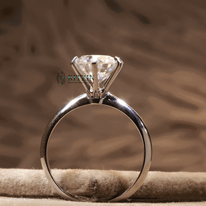 Juego de diamantes de corte redondo de 6 puntas, anillo de compromiso de estilo solitario para ella/mujer - Product Image 3