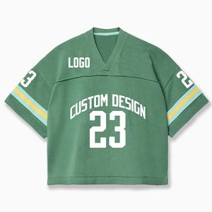 T-shirts à manches longues en coton lourd personnalisé, col en V, épaules tombantes, maillot de football sportif, chandails pour hommes, T-Shirt, maillot en tricot - Product Image 1