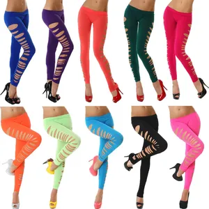 Woman Ripped Sexy Leggings Hollow Out Elastic Pant Open Hole <b>Skinny</b> Panties Stripper Club Legging <b>Black</b> Orange Streetwear - Product Image 6