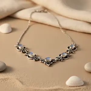 Women's Trendy 925 <b>Silver</b> Moonstone <b>Necklace</b> with 14K Gold <b>Rose</b> Gold Diamond Geometric Gemstone Jewelry Rhodium Plated - Product Image 3