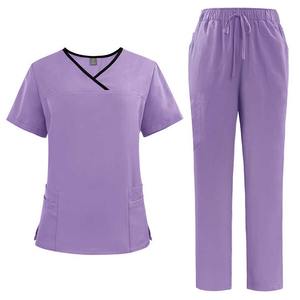 Cómodo transpirable Spandex mujeres de dos piezas de enfermería Scrubs Set logotipo personalizado Hospital Jogger uniformes al por mayor de lona - Product Image 4