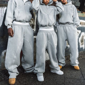 Ensemble de survêtement unisexe personnalisé en coton, sweat-shirt et pantalon de survêtement, 2 pièces, broderie, patchwork, coupe ample, survêtement coupe-vent - Product Image 1