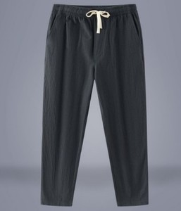 Nouveautés Printemps Été Hommes Casual Cordon Solide Couleur Coton Lin Pantalon Tendance Pantalon - Product Image 4