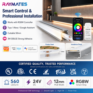 Bande LED COB RGBW haute densité 3000K 24V 12mm FPCB flexible sans points lumineux pour décoration intérieure et vitrine - Product Image 2
