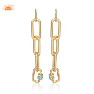 Conception chaude 925 argent Sterling naturel Arizona Turquoise pierres précieuses trombone chaîne balancent boucle d'oreille fournisseur de bijoux personnalisés - Product Image 1