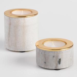 Anniversary Birthday & Wedding Tea-Light Table Centerpiece <b>Marble</b> with Metal Decor for Home for Christmas Celebration - Product Image 1