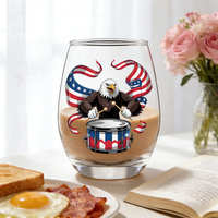 Vente en gros de gobelets à vin sans pied en verre transparent de 12 oz, personnalisés, avec drapeau souvenir du 250e anniversaire des États-Unis, pour le 4 juillet
