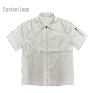 Chemise OEM personnalisée de haute qualité en cuir Pu avec fermeture éclair pour hommes, chemise brodée personnalisée à manches courtes avec poche poitrine en faux cuir - Product Image 6