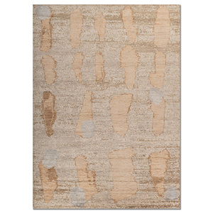 พรมขนสัตว์ถักมือสีเบจและสีน้ำตาล รุ่น AKWL-2098 ลายกราฟิกขนาดใหญ่ สำหรับตกแต่งห้องนั่งเล่นและทางเดินในบ้าน - Product Image 1