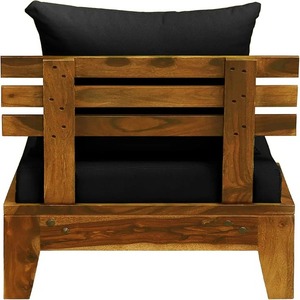 Modern Single Seater Living <b>Room</b> Furniture Wooden Pallet Sofa in Light/<b>Dark</b> Walnut Brown Finish with Adjustable Black Cushions - Product Image 5