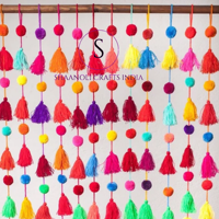 Guirlande de pompons mexicains multicolores faits à la main, attrayante, arc-en-ciel, 5 pieds de long, pour la décoration de fête et de la maison