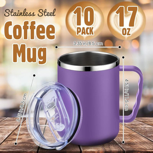 17oz 304 Stainless Steel <b>Insulated</b> Coffee <b>Mug</b> with Handle and Lid Double Wall Travel Tumbler Custom Logo - Product Image 5