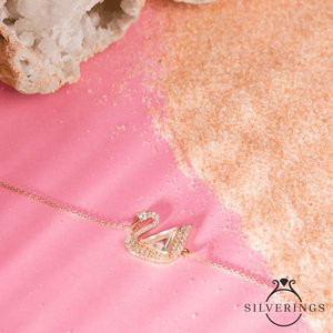 สร้อยข้อมือเงินแท้รูปหงส์เคลือบทองคำสีกุหลาบ เหมาะสำหรับเป็นของขวัญ - Product Image 3