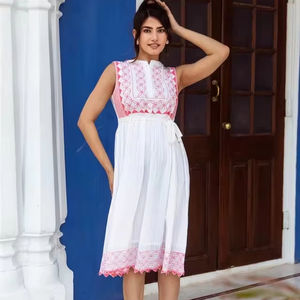 Trendy Sleeveless Cotton Summer <b>Dress</b> for Women <b>Indian</b> Block <b>Printed</b> Personalized Wedding Gift ODM Front Placement for Club - Product Image 1