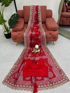 Aniversario de boda/karva chauth especial Kota tela de seda con Jacquard con codificación y lentejuelas trabajo de encaje de longitud larga Sari elegante - Product Image 4