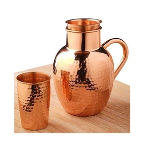 Jarra de cobre puro con acabado de brillo suave con tapa para servir agua uso en la cocina del hogar - Product Image 6