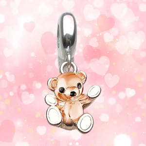 Charm Pendant <b>Teddy</b> <b>Bear</b> in <b>Rose</b> Gold Christian Religious Jewelry with Diamond Pearl and Metal Gift - Product Image 1