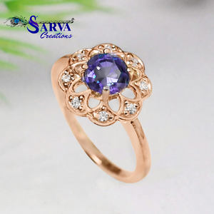 Bague en alexandrite en argent sterling, bague halo florale à changement de couleur, pierre de naissance de juin, bague de fiançailles, fabricant de bijoux - Product Image 3