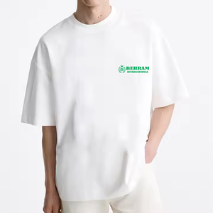 T-shirt pour homme 100% coton, qualité luxe, col rond côtelé, coupe oversize, manches classiques, écologique, respirant, streetwear, uni - Product Image 3