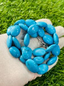 Collar de cuentas de piedra de forma ovalada lisa de 78,88 gramos azul turquesa listo para enviar - Product Image 6