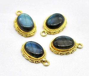 Connecteur à breloques en Labradorite plaqué or 18 carats et argent antique 22X14mm NC13 Composant de fabrication de bijoux à boucle unique - Product Image 2