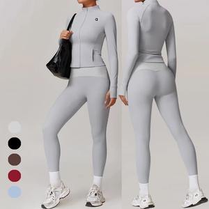 A-Fitness Top de manga larga a prueba de viento para mujer Chaqueta de Yoga de secado rápido para deportes de otoño e invierno Diseño de cuello delgado para correr - Product Image 3