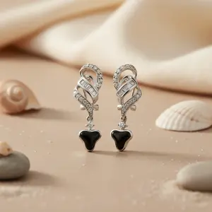 Boucles d'oreilles pendantes en onyx noir pour femmes - Bijoux de mode en argent 925 - Product Image 1