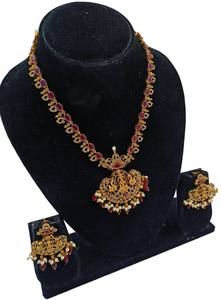 SOUTH INDIAN TEMPLE <b>JEWELLERY</b> TRADITIONAL ANTIQUE WEDDING <b>JEWELLERY</b> HEAVY GOLD PLATED LAXMI <b>JEWELLERY</b> & Necklace <b>SET</b> WOMEN &<b>GIRL</b> - Product Image 2
