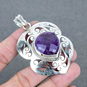 New Design Gemstone Amethyst Brass Pendant <b>Fine</b> Jewelry Cute 925 <b>Silver</b> Plated Gift Box Shape Charms Women <b>Chain</b> Necklaces - Product Image 1
