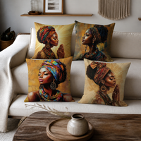 Afrika Kraliçesi Sanat Yastık Kılıfı Yumuşak Polyester Siyah Altın Headwrap Yastık Kılıfı Accent Shell Oturma Odası için