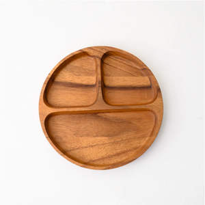 Plateau de service rond en bois décoratif fait main finition naturelle - Product Image 1