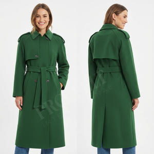 Abrigo Largo de Lana Marina de Doble Botonadura para Mujer, de Alta Calidad, con Cinturón, Elegante, Formal, Informal, Liso, para Invierno - Product Image 6