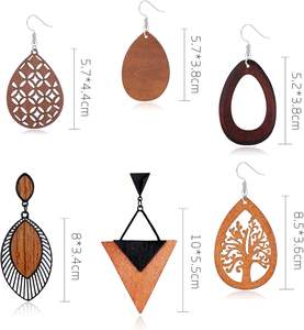 ต่างหูห้อยทำจากไม้6คู่สำหรับผู้หญิงต่างหูแอฟริกันต่างหูหยดน้ำทำจากไม้ธรรมชาติจี้ที่มีน้ำหนักเบา - Product Image 2