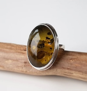 Bague en argent Sterling 925 faite à la main, style classique, cadeau d'anniversaire, ambre baltique naturel, pierres précieuses, lunette de bijoux pour - Product Image 5