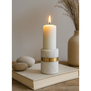 Candelabro de Mármol de Lujo con Anillo de Latón Dorado, Portavelas Decorativo Hecho a Mano para Centros de Mesa de Decoración Moderna para el Hogar - Product Image 1