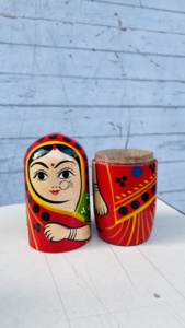 ชุดตุ๊กตาทำรังทำจากไม้อินเดียทำมือ5ชิ้นของสะสมสไตล์แม่ลูกดการตกแต่งแบบดั้งเดิมของขวัญ - Product Image 3