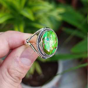 925 Sterling Silver Boho <b>Ring</b> Handmade Green Copper Turquoise <b>Statement</b> Women's <b>Ring</b> Licensed Private Brand Gift for Her - Product Image 6