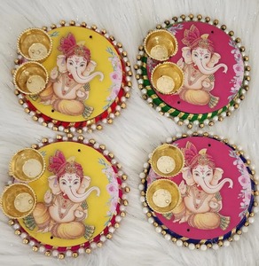 Haldi Kumkum Placa Multi-Color Ganesh Pooja Thali Retorno Presentes Favor Mehndi Aarti Thali Housewarming Decoração Templo Acessório - Product Image 4
