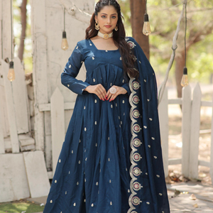 ชุดผ้า Anarkali เย็บปักลายผ้าไหมผ้าจอร์เจียสำหรับนักออกแบบล่าสุด - Product Image 1