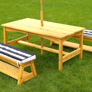 Ensembles de tables et bancs en bois d'extérieur en gros avec coussins et parasols – Mobilier de jardin pour enfants - Product Image 5