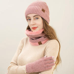 2025 Style uni hiver chaud bonnets écharpe ensemble tricoté coton gants <span class=keywords><strong>et</strong></span> coupe-vent <span class=keywords><strong>cachemire</strong></span> écharpe pour adultes - Product Image 4