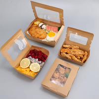 Boîtes à lunch rectangulaires en papier kraft brun imperméables et portables avec fenêtre pour sushis, chips de pommes de terre, traiteur