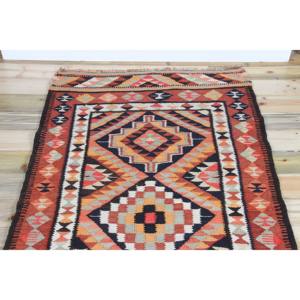 Alfombra Turca Vintage de 3.3x13.1 pies, Alfombra de Lana Geométrica Marrón y Rosa - Product Image 4