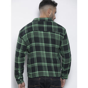 Vêtements pour hommes de marque élégante personnalisés OEM fabrication en gros chemise décontractée à carreaux noirs et verts au meilleur prix - Product Image 3