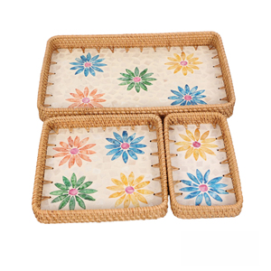 Exquisite Home Serving Bamboo Tray with Colorful Vietnam <b>Rattan</b> Shell Handmade Decorative Base <b>Storage</b> Baskets for Food - Product Image 1