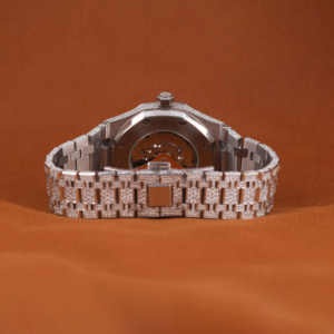 นาฬิกาเพชรโมอิสทรงกลมสีขาวแบบกำหนดเองได้นาฬิกาข้อมือหน้าปัดหมายเลขรุ่นคลาสสิกสำหรับผู้ชาย - Product Image 4