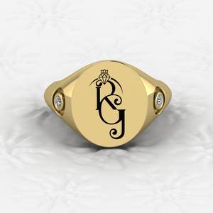 Anillo Sello Personalizado de Plata de Ley 925 para Mujer, con Nombre o Logotipo Grabado, Piedra de Diamante, para Bodas y Fiestas - Product Image 1