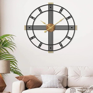 Metal <b>Black</b> <b>Wall</b> <b>Clock</b> with Unique Quartz Design Outdoor Living Room Needle Display with Alarm Function - Product Image 2